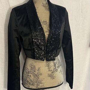 Black Cropped Blazer with Sequin Embellishments